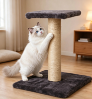 Arbre à chat moderne de luxe en bois avec griffoir et peluche, mobilier d'intérieur pour animaux de compagnie