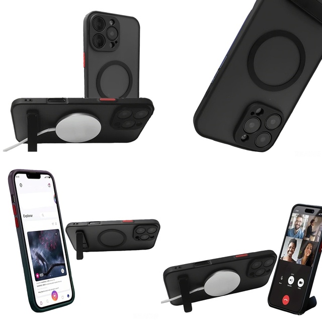 Magnetic Matte Anti-Scratch Cover with Kickstand for iPhone 11 12 13 14 15 16 Pro Max 17 Air Plus, Translucent Mobile Cases