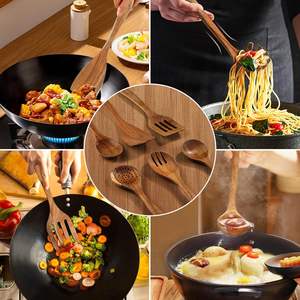 Non-Stick Comfort Grip Kitchen Utensils Set Natural Teak Wood Spoons <b>Ladle</b> <b>Wooden</b> Utensils for Cooking - Product Image 6