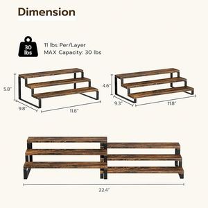 3 Tier Spice Rack Organizers Expandable Cabinet Organizers for Kitchen Organization <b>Rustic</b> Brown Wood and Metal Tiered <b>Shelves</b> - Product Image 3