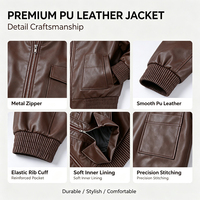 Modische Langarm Loose-Fit PU-Lederjacke Varsity Biker Pilotenjacke für Herren Lederjacke mit Eigenem Logo OEM ODM