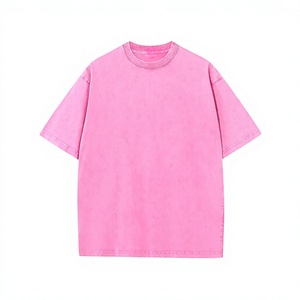 T-shirt en coton rose surdimensionné personnalisé pour hommes et femmes, col rond, lourd, uni, streetwear, décontracté, unisexe - Product Image 1
