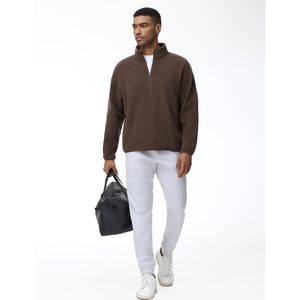 FOXA <b>Men's</b> Half Zip Fleece <b>Pullover</b> Sweatshirt Stand Collar Winter Warm Brown Oversized With Pocket - Product Image 5