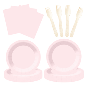 DAMAI – Ensemble de vaisselle jetable rose clair en papier pour fêtes, assiettes de 7 et 9 pouces, gobelets en papier, couverts et serviettes - Product Image 4