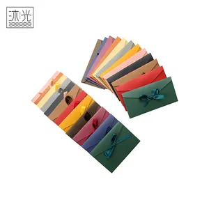 カスタム工場卸売カスタムサイズギフトカードとリボンネクタイカラフルなパール紙封筒