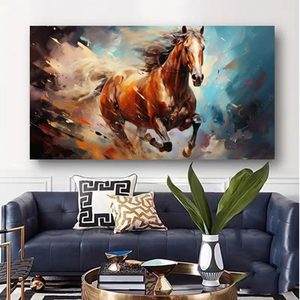 Peinture murale en porcelaine cristalline HD avec impression de paysage animalier, <span class=keywords><strong>7</strong></span> chevaux au galop, pour salon, vente en gros d'usine - Product Image 5