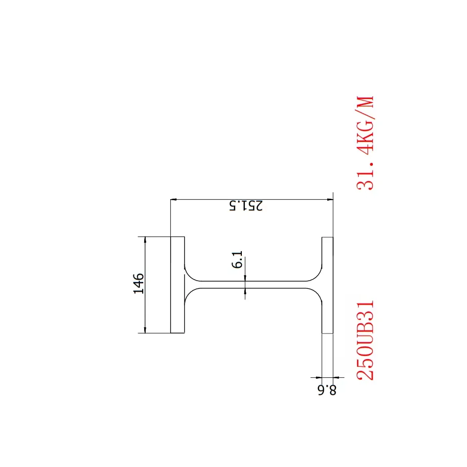 Acciaio a forma di H (come/NZS 3679.1) 250 ub31.4 251.6 specifica * 146*6.1*8.6 categoria G250/G300/G350 acciaio a bassa lega