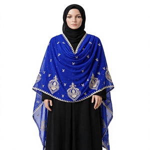 Wholesale Summer Long Chiffon <b>Shawl</b> Floral Embroidered Rhinestone Lightweight Breathable Soft Scarf OEM ODM Custom - Product Image 1