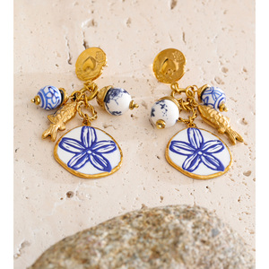 JINYOU 7282 <span class=keywords><strong>Pendientes</strong></span> Vintage de Acero Inoxidable Chapados en Oro con Esmalte, Flores y Cuentas de Cerámica - Product Image 5