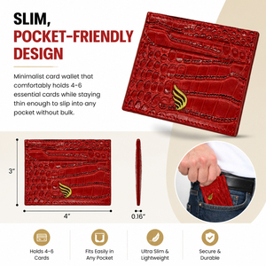Custom Red Crocodile Embossed Leather Card Holder <strong>Wallet</strong> for Men Women <strong>RFID</strong> Blocking Slim Minimalist Design Multiple Card Slots - Product Image 2
