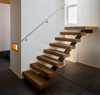 CBMmart, fabricant chinois, escalier flottant moderne à marches en bois massif sur mesure à faible coût avec rampe en verre pour appartement