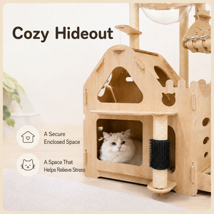 Multi-Level Wooden Cat Tree Tower 134cm 2-3 Cats Condo <strong>Hammock</strong> Capsule Bowl Sisal OEM Wholesale - Product Image 3