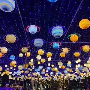 ตกแต่งถนนกลางแจ้งกันน้ํา LED ไฟธีมคริสต์มาสต้นไม้แขวนดาวเคราะห์บอล 3D ลายแสง
