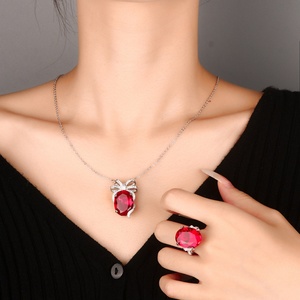 High Quality Finish Eco-friendly Copper Jewelry Set 15*20mm Oval Cut Cubic Zirconia <b>Bow</b> Necklace Ring for Women Daily Wear - Product Image 6
