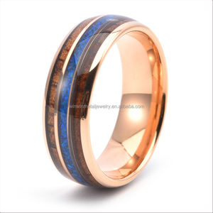 Высококачественный Новый 8 мм КоА дерево Бирюзовый Золотой лист Блестящий настоящий Опаловый камень инкрустация с тремя слотами вольфрама свадебное обещание помолвки - Product Image 2