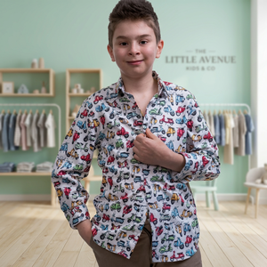 Chemise habillée pour enfants en coton 100% écologique avec imprimé moto coloré - Product Image 3