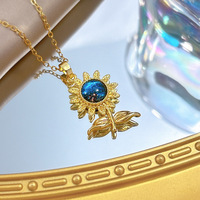 Collier en acier inoxydable tendance, collier exquis ciel étoilé tournesol, pendentif scintillant polyvalent, bijoux pour femmes, vente en gros