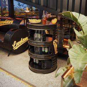 Scaffale portaoggetti industriale vintage creativo a più strati, espositore a barile Qingba Bistro, artigianato in metallo commerciale inciso - Product Image 4