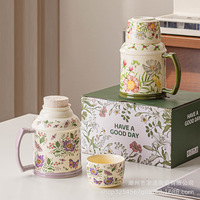 Mug en céramique à motif floral vintage avec couvercle et bouilloire pour le bureau et les cérémonies de thé