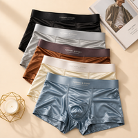 Caleçons Boxers Homme Personnalisables à Logo, Taille Mi-Haute, en Satin Brillant, Soie Glacée Douce, Finition Brillante, Respirants, 5 Couleurs