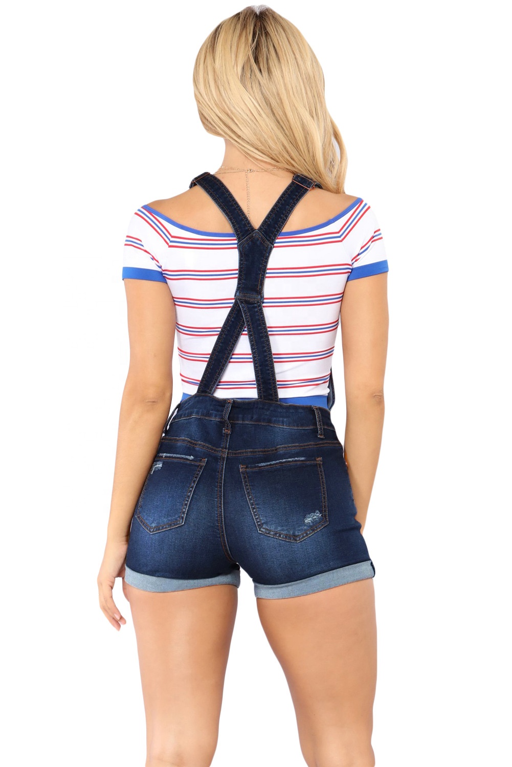 Sawmew Jeans Peto Mujer Cortos Vaqueros De Verano Monos Para Mujer Pantalones Cortos Monos Elegantes Mono Ligero Con Estampado Y2K Pantalones Cortos De Mezclilla Con Borde Enrollado Con Bolsillos(Blue