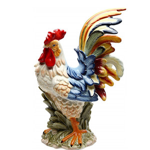 Decorativi in ceramica gallo 15.75 Pollici di Porcellana Dipinto Colorato Gallo Uccello Figurine Statua, Blu/Arancione