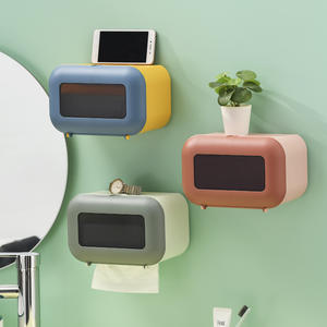 Porte-papier toilette mural moderne rectangulaire, sans perçage, boîte à mouchoirs de salle de bain, distributeur de rangement multifonctionnel - Product Image 5