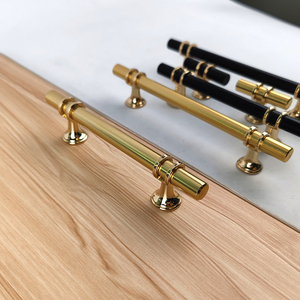 Kombinasi emas hitam gagang furnitur lubang tunggal pegangan pintu lemari kabinet kuat batang T Eropa - Product Image 5