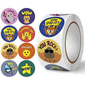 Adesivi Personalizzati Fai-da-Te, Rotoli di Adesivi Motivazionali con Animali Cartoon per Incoraggiamento nei Classi per Bambini - Product Image 1