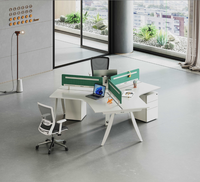 Poste de travail moderne en MFC en forme de L pour 3 personnes avec cloison, mobilier de bureau commercial écologique