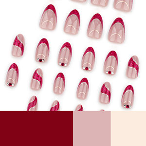 24 <span class=keywords><strong>Uñas</strong></span> Postizas <span class=keywords><strong>Cortas</strong></span> de Almendra Francesa Roja <span class=keywords><strong>con</strong></span> Purpurina y Piedras de Imitación, <span class=keywords><strong>Uñas</strong></span> Acrílicas a Presión, <span class=keywords><strong>Uñas</strong></span> Postizas Personalizadas 3552 - Product Image 3