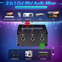 Mélangeur audio stéréo 2 canaux - Mini-mélangeurs audio 3,5 mm avec double bouton de contrôle du volume, faible bruit, petit commutateur audio 2 entrées 1 sortie