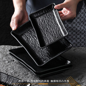 <b>Black</b> Melamine Rectangular <b>Plate</b> Frosted Stone Texture Snack <b>Plate</b> For Restaurant Barbecue Party Use - Product Image 2