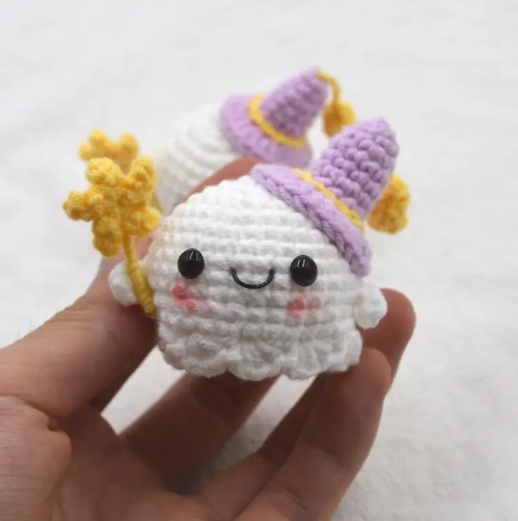 El yapımı cadılar bayramı hayalet Amigurumi Mini oyuncak peluş hayalet örme tığ oyuncaklar