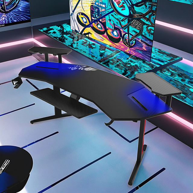 Large RGB Gaming Desk Monitor Stand Simple Esports Computer Bureau Carbon Fiber Table Custom Metal Best Cheap PC Gaming Setup