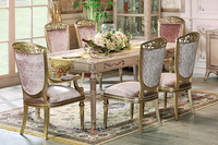 Table à manger ovale de style rococo français, 6 chaises capitonnées en velours, ensemble de meubles de palais classiques