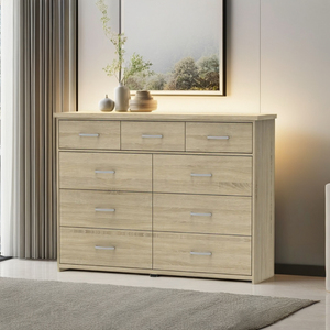 Furnizone 1475 Wide Wooden Drawer <b>Chest</b> Sonoma Oak Multi-Drawer Dresser 9-Drawer <b>Storage</b> Organizer Cabinet - Product Image 1