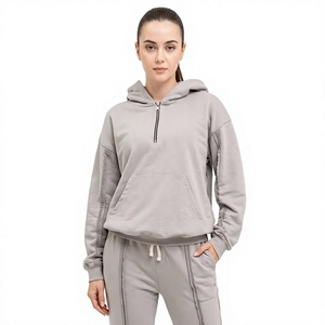 Conjunto Deportivo Gris para Mujer con Capucha, Sudadera con Cierre de Cremallera, Pantalones Jogger, Atuendo Casual de Dos Piezas, 100% Algodón Transpirable para Invierno - Product Image 1