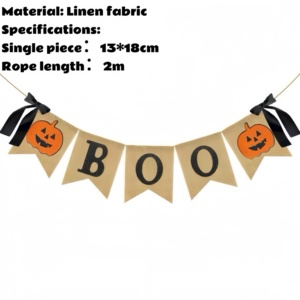 2026 Decor <b>Linen</b> Fabric and Burlap Banner Spooky Boo Pull Flag Halloween Party Supplie - Product Image 3