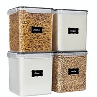 ZJH Lot de 4 grands récipients de conservation alimentaire en plastique sans BPA (5,2 L/175 oz) avec tasses à mesurer et étiquettes – Noir pour la farine