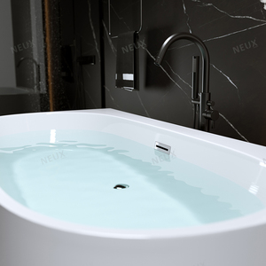 Gloss White Modern Rectangle Double Ended Back-to-Wall Freestanding Soaking <strong>Bath</strong> with <strong>Panel</strong> - Product Image 5