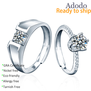 <span class=keywords><strong>Anelli</strong></span> Regolabili per Coppie in Argento Sterling 925 All'Ingrosso, Gioielli di Alta Qualità con Moissanite Taglio Rotondo VVS <span class=keywords><strong>D</strong></span> Gra 0.5ct 1ct per Innamorati - Product Image 1