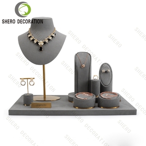 Présentoirs à bijoux haut de gamme en velours gris, texture personnalisable avec logo, pour vitrine de bijouterie haut de gamme - Product Image 2