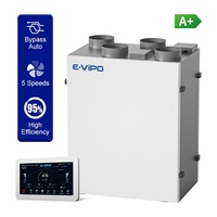 Système de ventilation à récupération de chaleur murale E-VIPO VMC à double flux avec contrôle à distance par application, unité de récupération verticale, récupérateur d'air