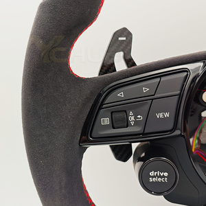 Volant en cuir semi-synthétique et fibre de carbone avec bouton de démarrage pour <span class=keywords><strong>Audi</strong></span> A3 A4 A5 A6 A7 C6 C7 C8 S3 S4 S5 S6 B7 B8 B9 RS3 RS5 <span class=keywords><strong>RS6</strong></span> - Product Image 4