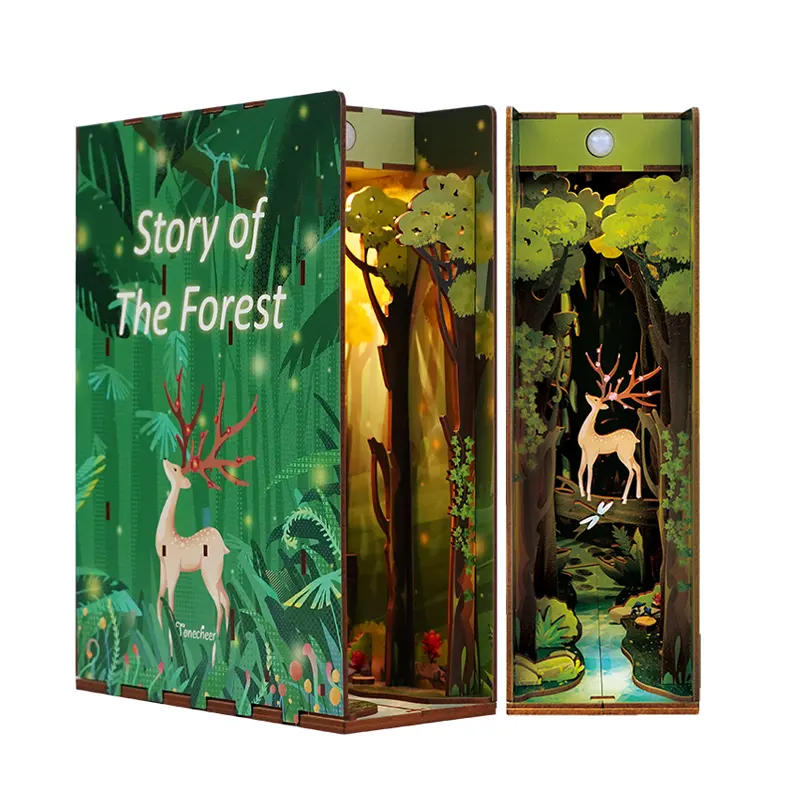 Tonecheer वन की कहानी Bookend 3D लकड़ी DIY लघु घर पुस्तक नुक्कड़