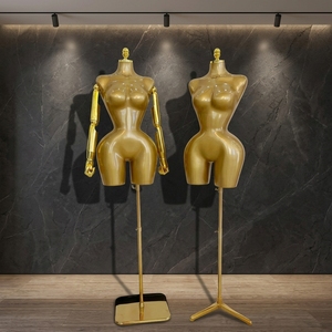 Maniquí de Costura Ajustable de Talla Grande para Parte Superior del Cuerpo, Estilo Brasileño BBL, de Plástico, con Acabado Dorado, Torso Curvilíneo, Pechos Grandes y Glúteos Grandes - Product Image 1