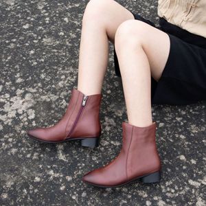 Produttore di scarpe personalizzate OEM 2025 di alta qualità Vintage <span class=keywords><strong>donna</strong></span> Chelsea stivali calzino vera <span class=keywords><strong>pelle</strong></span> inverno <span class=keywords><strong>stivaletti</strong></span> alla caviglia per le signore - Product Image 3