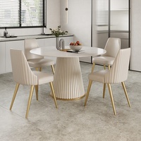 Ensemble de salle à manger de luxe moderne en cuir microfibre 4 6 places, Table à manger ronde en marbre blanc pour Restaurant
