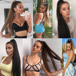 Perruques queue de cheval pour femmes, fibres synthétiques, lisses, avec clip à 8 dents, extensions de cheveux sans couture, résistantes à la chaleur, 140g, marque Henan - Product Image 1